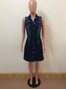 Denim Dress With Button & Belt #Denim SA-BLL282567 Fashion Dresses and Mini Dresses by Sexy Affordable Clothing