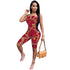Chic Chain Print Casual Strapless Romper #Jumpsuit #Red #Printed