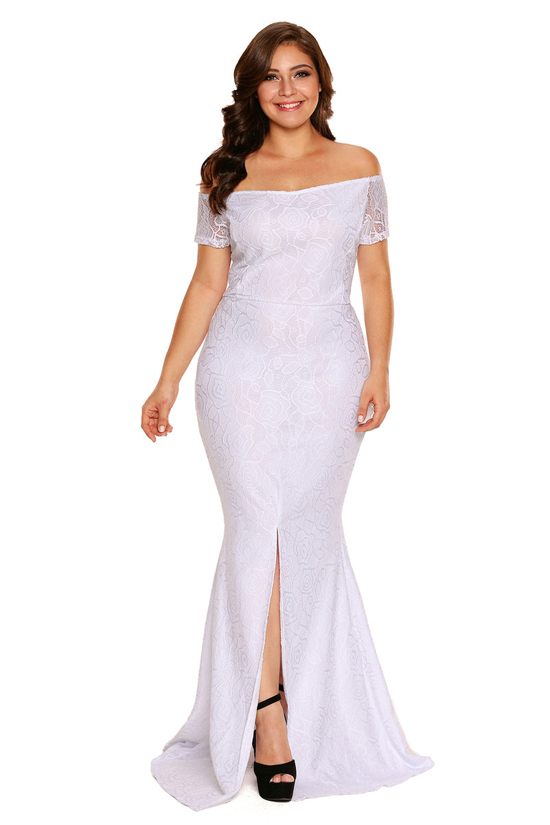 Sexy White Plus Size Off Shoulder Lace Gown Sexy Affordable Clothing