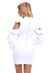 White Cold Shoulder Ruffle Long Sleeve Bodycon Dress