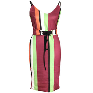 Lace-up Striped Sling Dress #Sling #Striped SA-BLL362066 Fashion Dresses and Midi Dress by Sexy Affordable Clothing
