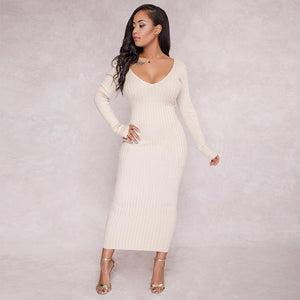 Long Sleeve Bodycon Rib Knit Sweater Maxi Dress #Maxi Dress #White # SA-BLL5080-2 Fashion Dresses and Maxi Dresses by Sexy Affordable Clothing