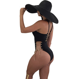 Chic Lace-up Polyester One-piece Swimwear #Black #V-Neck #One Piece #Lace-Up SA-BLL8059-1 Sexy Lingerie and Teddys by Sexy Affordable Clothing