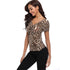 Sexy Short Sleeve Leopard T Shirts Deep V-Neck