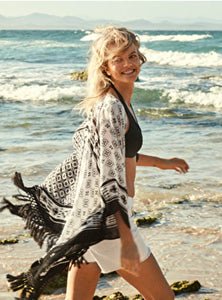 Black Tassel Chiffon Beach Cardigan #Beach Dress #White #Black SA-BLL3752 Sexy Swimwear and Cover-Ups & Beach Dresses by Sexy Affordable Clothing