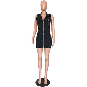 Sleeveless Zipper Mini Dress #Sleeveless #Zipper #Turndown Collar SA-BLL282576 Fashion Dresses and Mini Dresses by Sexy Affordable Clothing