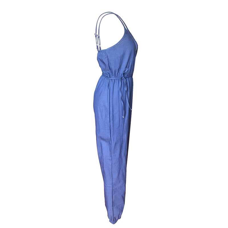 Sling Bowknot Denim Jumpsuit