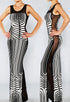 Abstract Print Tank Evening Dress with Mesh Detail