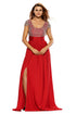 Amazing Gold Lace Overlay Red Slit Maxi Evening Gown