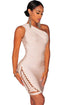 Apricot Lace up One Shoulder Bandage Dress