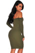 Army Green Knit Ribbed Choker Off Shoulder Dress