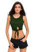 Army Green Tie Front Sleeveless Crop Top