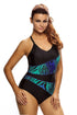 Asymmetric Print Splicing Straps Cross Monokini in Black