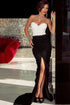 Bandeau Embroidered Pleated Split Evening Dress