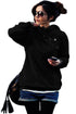 Black Button Zip Detail Warm Pocket Hoodie