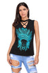 Black Crisscross V Neck Printed Sleeveless Choker Tank Tops
