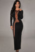 Black Daring Mesh Accents Long Sleeves Evening Dress