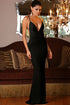 Black Deep V Neckline Backless Evening Gown