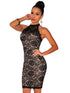 Black Floral Lace Halter Double Strap Back Dress