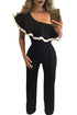 Black Flounce Trim One Shoulder Jumpsuit