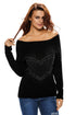 Black Heart Shape Rhinestone Decor Off-shoulder Knit Sweater