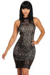 Black Lace Crochet Trim Open Back Club Dress