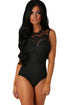 Black Lace High Neck Cut Out Back Bodysuit