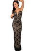 Black Lace Nude Illusion Plunging V Neck Strapless Gown