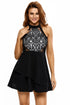 Black Lace Nude Irregular Layered Skater Dress