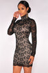 Black Lace Nude Iullusion Mock Neck Dress