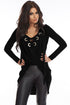 Black Lace Up Long Sleeve Ruched Pullover Shirt