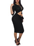 Black Lace Up Sleeved Ribbed Knitted Dress