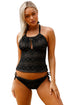 Black Laser Cutting Crochet Tankini Swimsuit