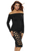Black Long Sleeve Off Shoulder Hollow Out Bodysuit Dress