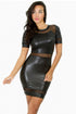 Black Mesh Short Sleeves Leather Dress