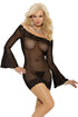 Black Off Shoulder Mesh Flare Sleeve Mini Dress