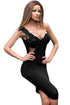 Black One-shoulder Midi Dress with Lace Inserts