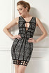Black Pipes Accent Printed Bandage Dress