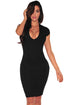 Black Plunge V Neck Ribbed Bodycon Dress