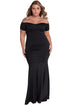 Black Plus Size Off Shoulder Fishtail Maxi Dress