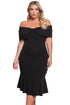 Black Plus Size Off Shoulder Mermaid Midi Dress