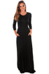Sexy Black Pocket Design 3/4 Sleeves Maxi Dress