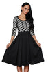 Black Polka Dots Scoop Neck Sleeved Casual Swing Dress