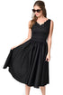 Black Scallop Neck Cinched Waist Ladylike Vintage Dress