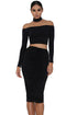 Black Sleeved Off Shoulder Choker Crop Top