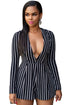 Black Stripes Plunging V neck Romper
