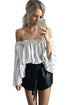 Black Stripes Print Ruffled Off Shoulder Bell Sleeve Top
