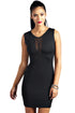 Black Textured Mesh Front Bodycon Dress