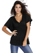 Black V-Neck Short Batwing Sleeve High Elastic Waist Blouse