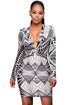 Black White Graphic Print Long Sleeves Dress